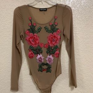 Sheer Tan Long-Sleeve Bodysuit